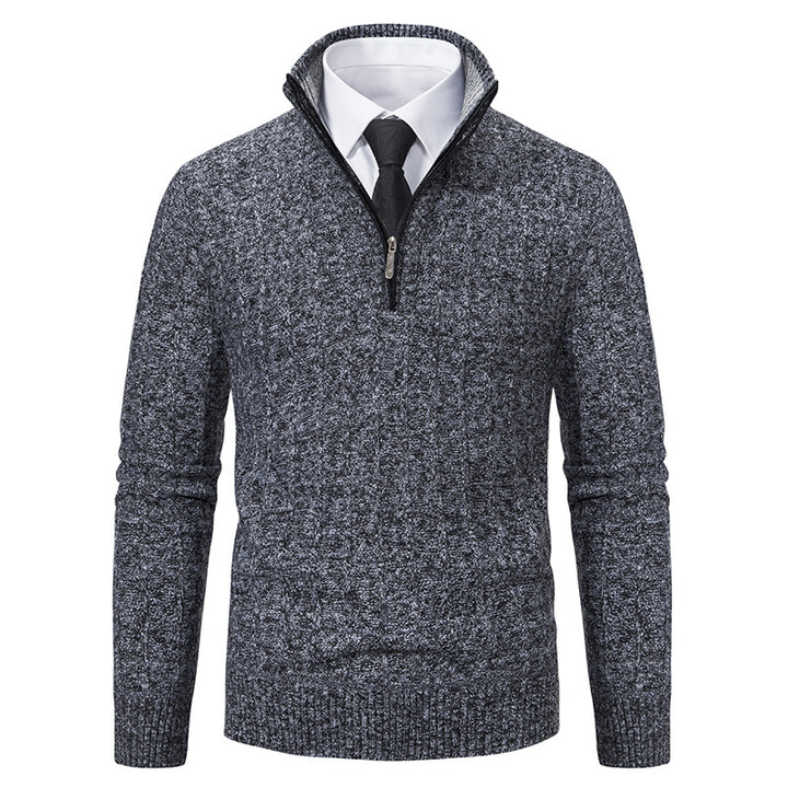 Herren nan Halbzip-Strickpullover mit strukturierter Zopfoptik, wärmendem Stehkragen und schmaler Silhouette Drune