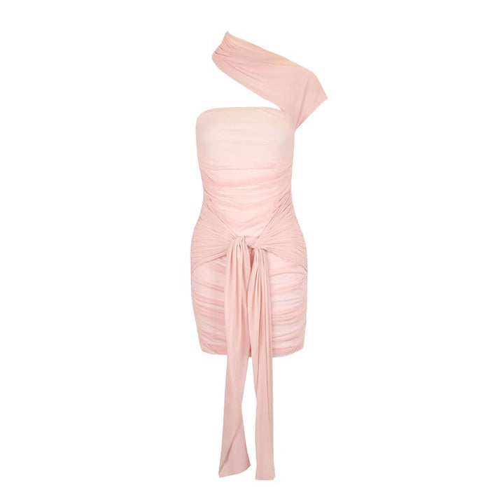 Damen Mini-Raffkleid mit asymmetrischem Schnitt und dekorativen Drapierungen Drune