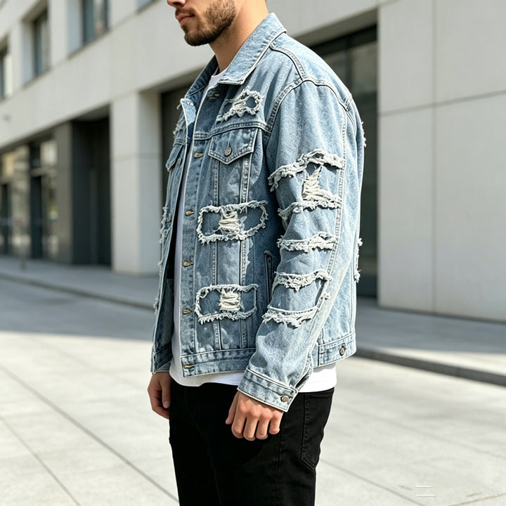 Herren Lässige Destroyed Jeansjacke Drune