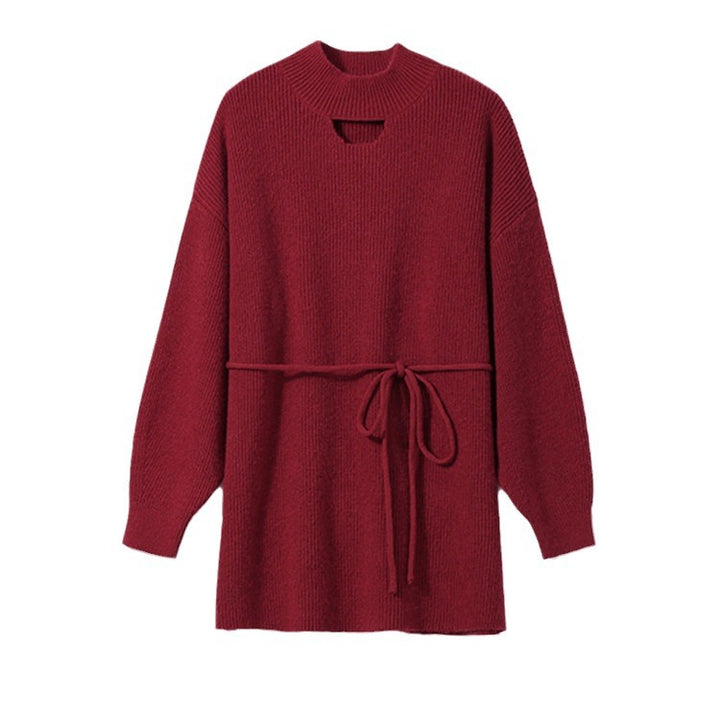 Damen Strickkleid mit hohem Kragen und eleganter Taillierung Drune