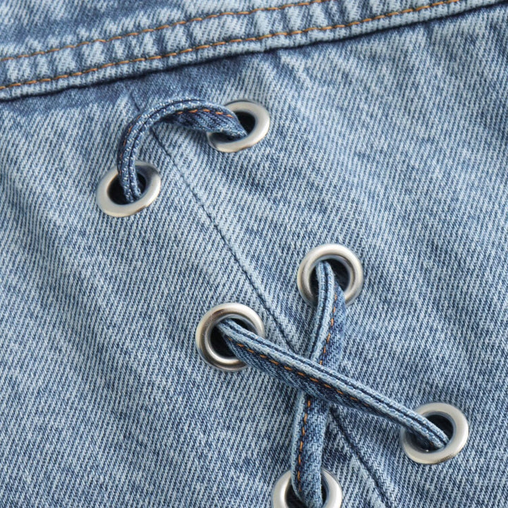 Damen nan cropped Oversize-Jeansjacke mit Tunnelzugsaum, aufgesetzten Brusttaschen und Metallknopfleiste Drune