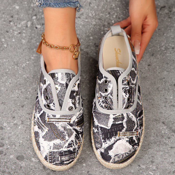 Damen Casual Espadrille Slip-Ons mit stylischem distressed Denim-Muster Drune
