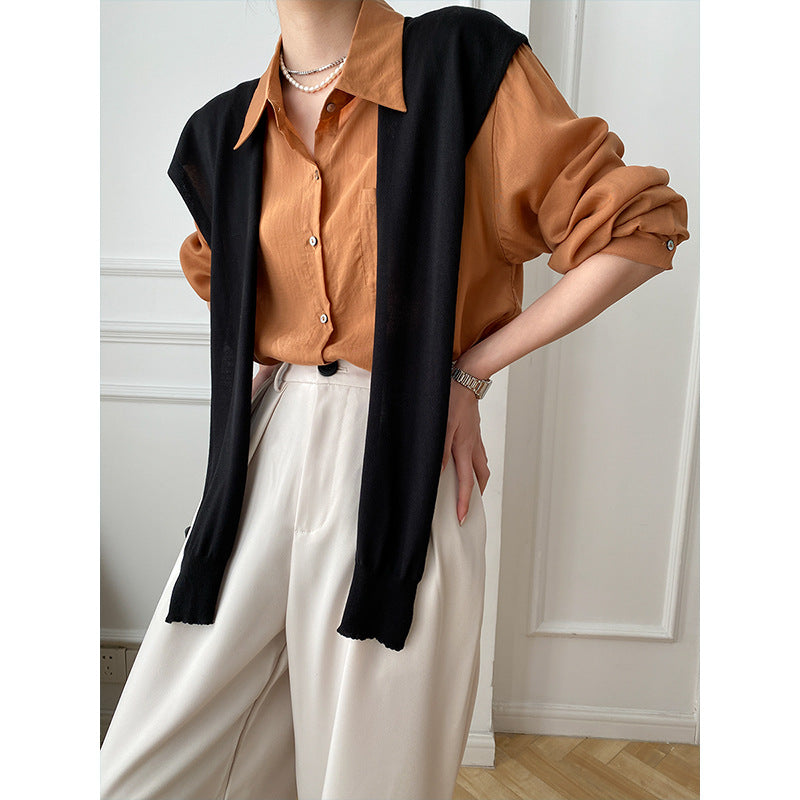 Damen Elegante Bluse mit gestreiftem Pullover-Ausschnitt Drune