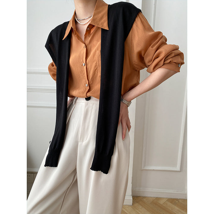 Damen Elegante Bluse mit gestreiftem Pullover-Ausschnitt Drune