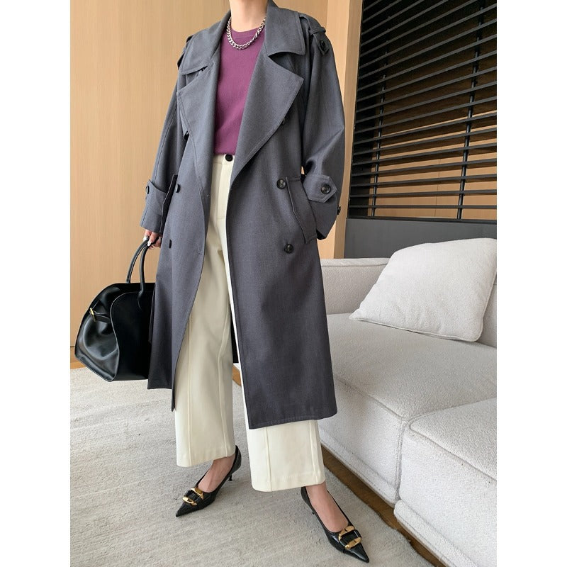 Damen eleganter Trenchcoat mit großzügigen Taschen und modernem Schnitt Drune