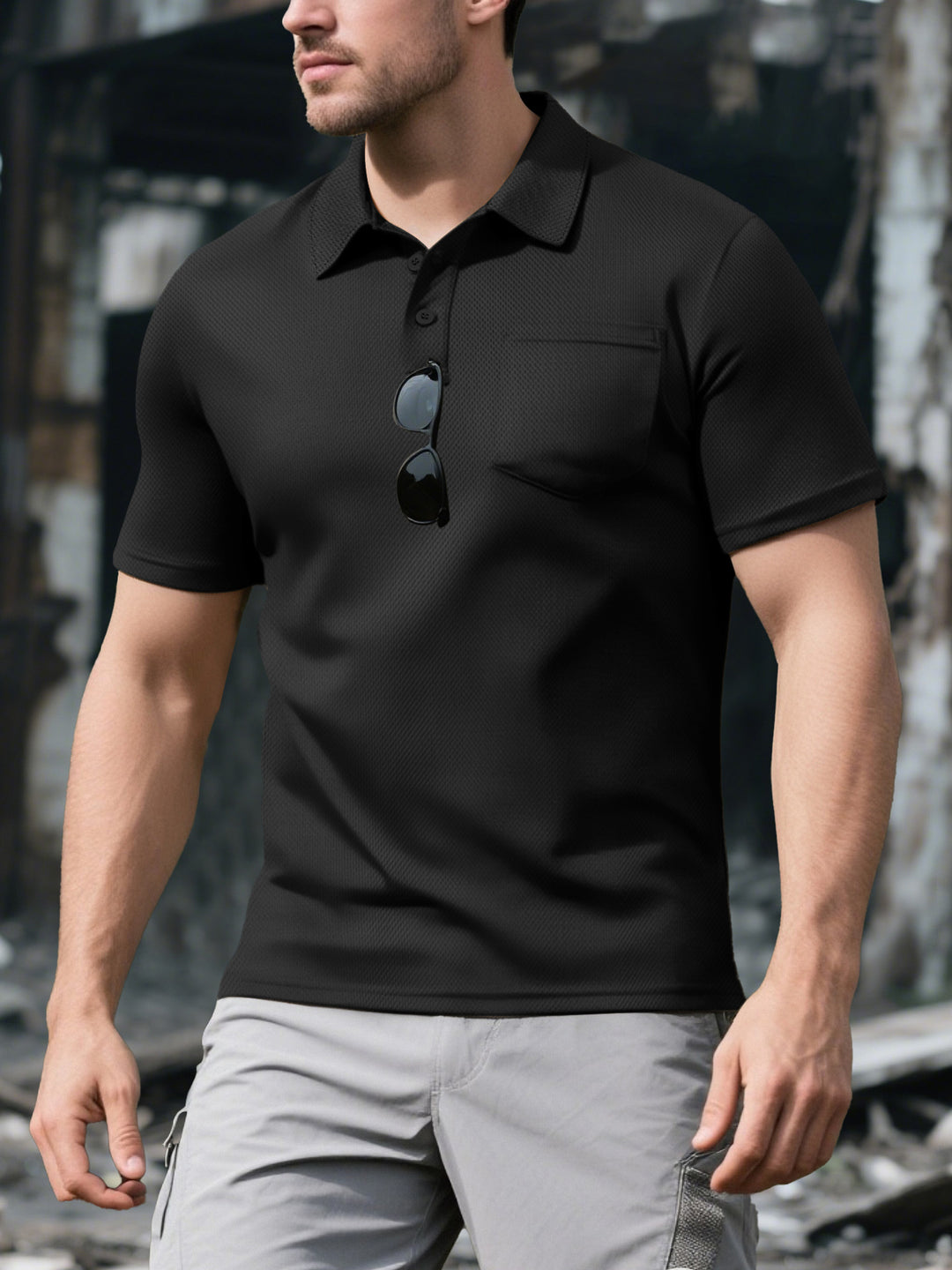 Herren Poloshirt mit atmungsaktiver Gewebestruktur und praktischer Brusttasche Drune