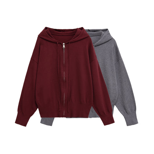 Damen lässige Kapuzenjacke mit Reißverschluss Drune