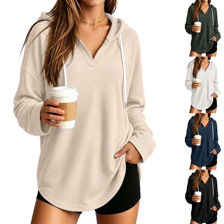 Damen Lässiger Kapuzenpullover mit Waffelstruktur Drune