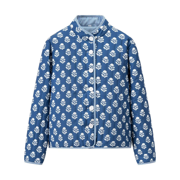 Damen nan leichte gesteppte Blusenjacke mit Stehkragen, Zierpaspel und floraler Allover‑Steppung Drune