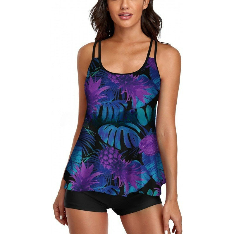 Damen Sportliches Tankini-Set mit bequemem Shorts und verstellbaren Trägern Drune