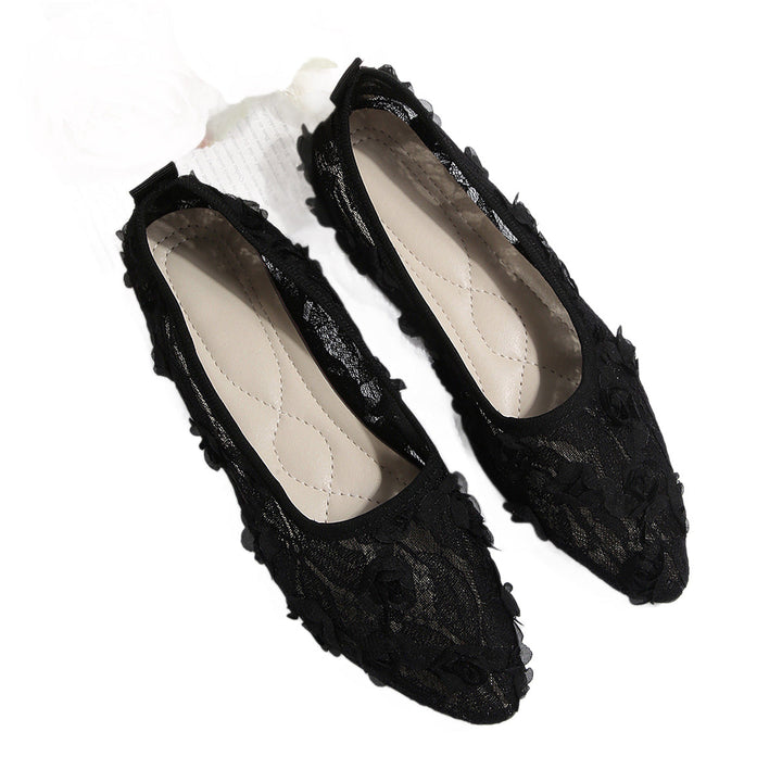 Damen elegante Ballerinas mit floralem Spitzen-Design Drune