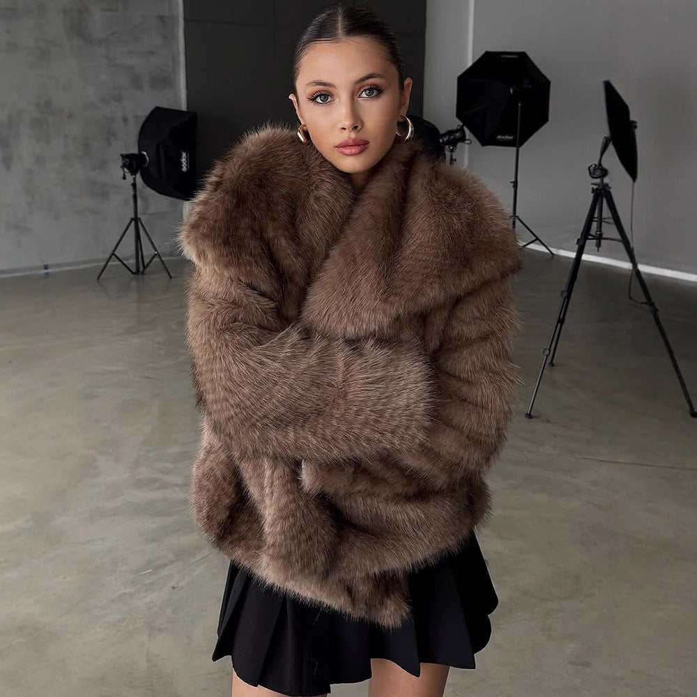 Damen Kunstfell-Jacke mit luxuriösem Schnitt und voluminösen Ärmeln Drune