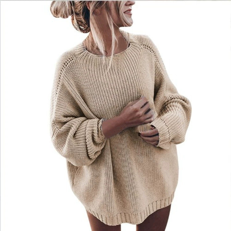 Damen gemütlicher Oversize-Strickpullover mit Ballonärmeln und strukturiertem Design Drune