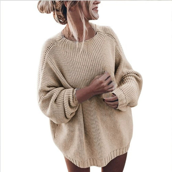Damen gemütlicher Oversize-Strickpullover mit Ballonärmeln und strukturiertem Design Drune