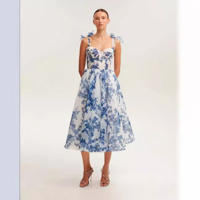 Damen Midikleid mit floralem Spitzenoberteil und zarten Rüschendetails Drune