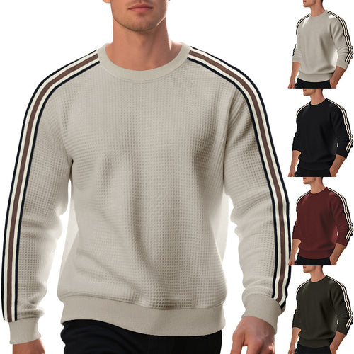 Herren Waffelstrick-Pullover mit kontrastierenden Ärmelstreifen und Rundhalsausschnitt Drune