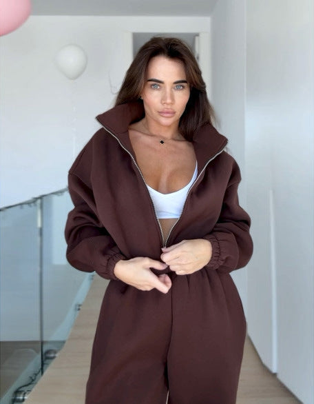 Damen lässiger Sportanzug mit oversized Kapuzenjacke und elastischen Hosen