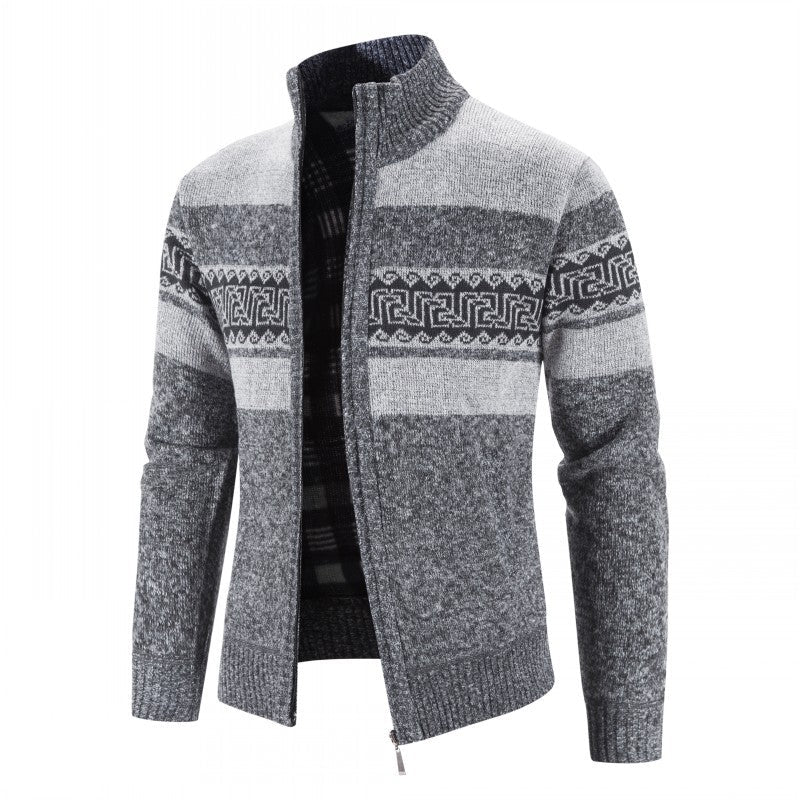 Herren Strickjacke mit hohem Kragen und attraktiven Mustern Drune