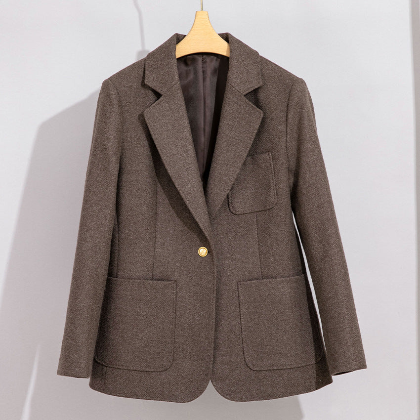 Damen Eleganter Wollblazer mit aufgesetzten Taschen Drune