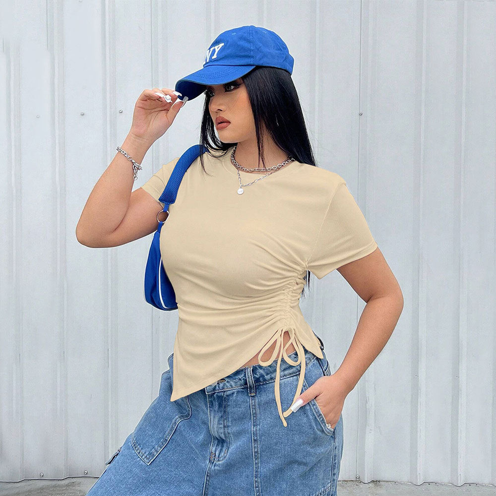 Damen T-Shirt mit seitlichen Riemen und asymmetrischem Schnitt Drune