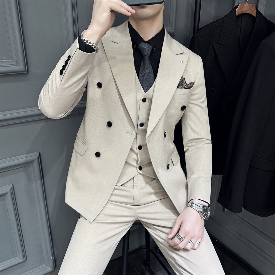 Herren Doppelreihiger Slim‑Fit Business‑Anzug mit tailliertem Sakko und schmaler Anzughose Drune
