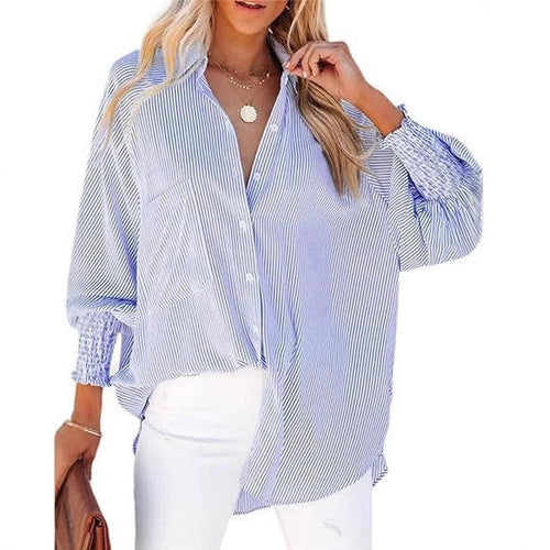 Damen legere Hemdbluse mit modischen Rüschenärmeln und Streifenmuster Drune