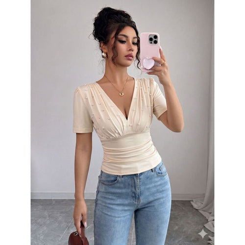 Damen elegante Bluse mit Perlen-Detail Drune