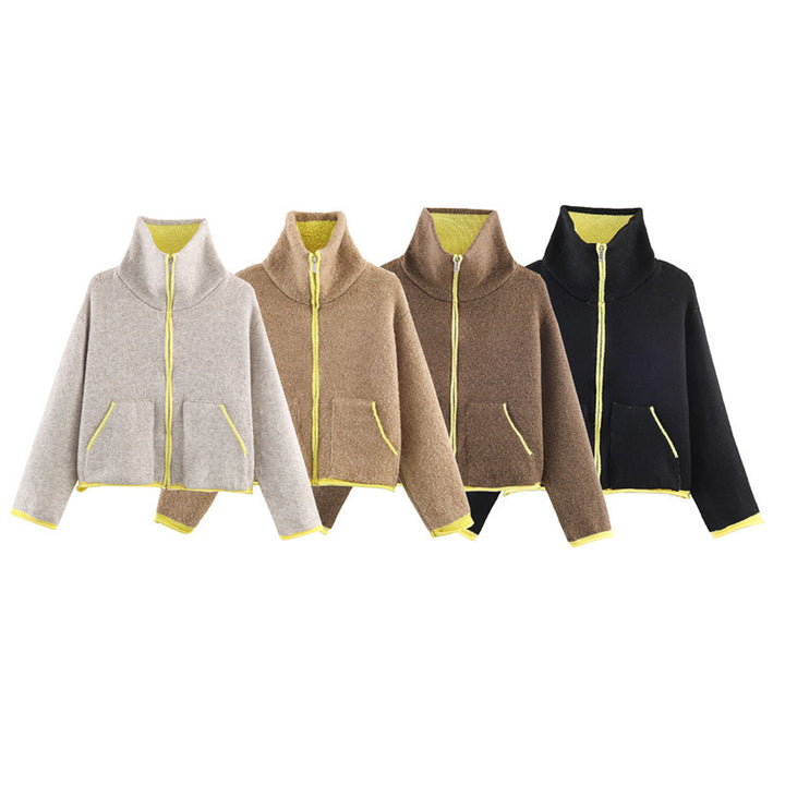 Damen modische Oversized Fleecejacke mit hohem Kragen und praktischen Taschen Drune