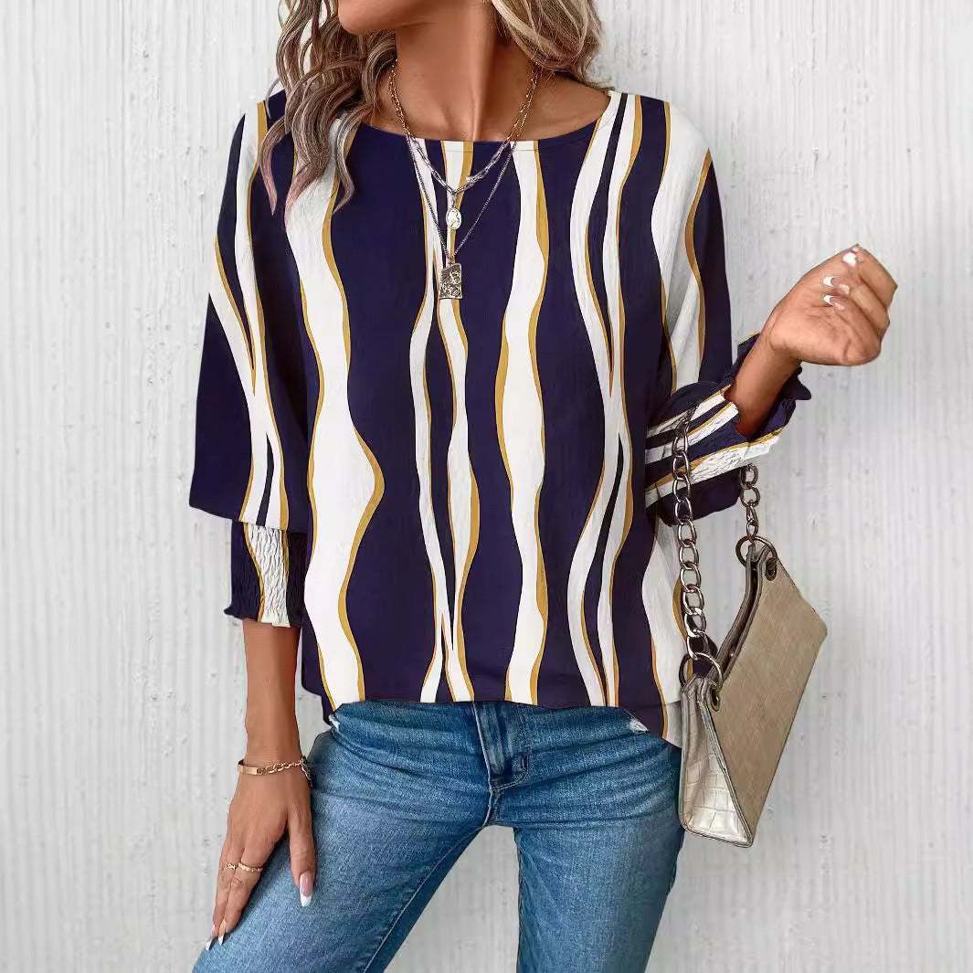 Damen Elegante blusige Oberteil mit Wellenmuster Drune