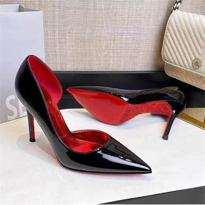 Damen spitze Stiletto Pumps mit glänzender Oberfläche Drune
