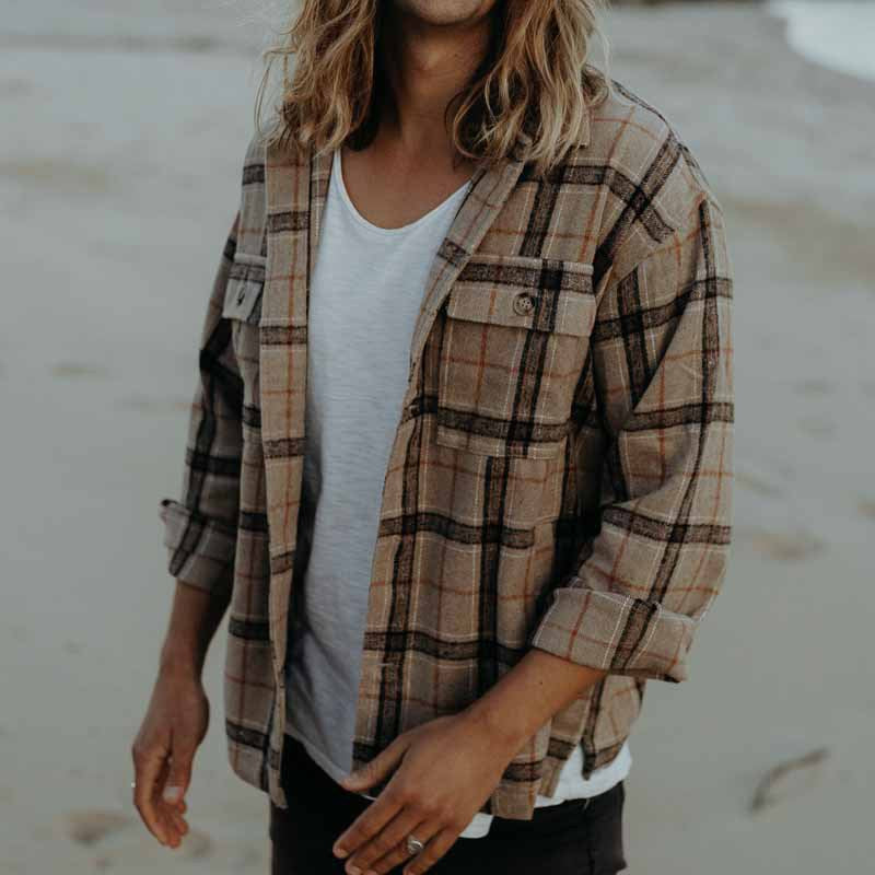 Herren Overshirt aus gDruneürstetem Flanell mit Karomuster und Pattentaschen Drune