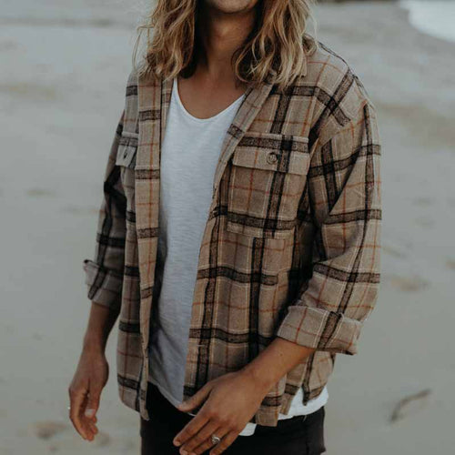 Herren Overshirt aus gDruneürstetem Flanell mit Karomuster und Pattentaschen Drune