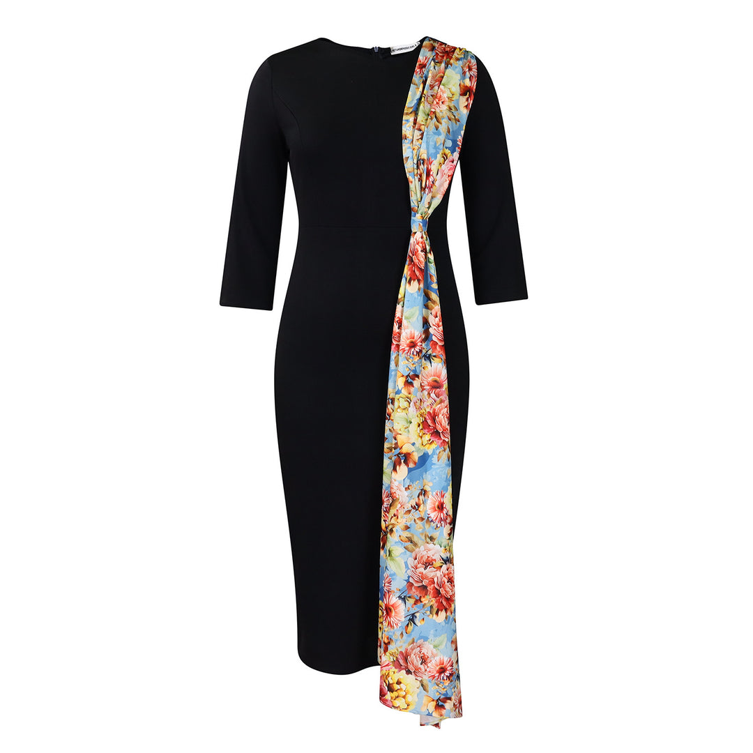 Damen Etui-Kleid mit dekorativem Blumenschal und elegantem Schnitt Drune