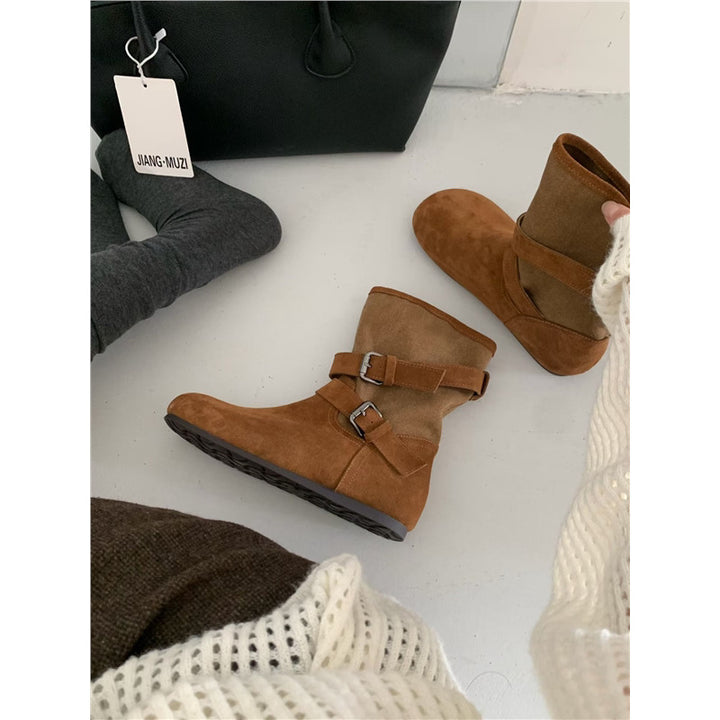 Damen Komfortable Stiefeletten mit dekorativen Riemen Drune