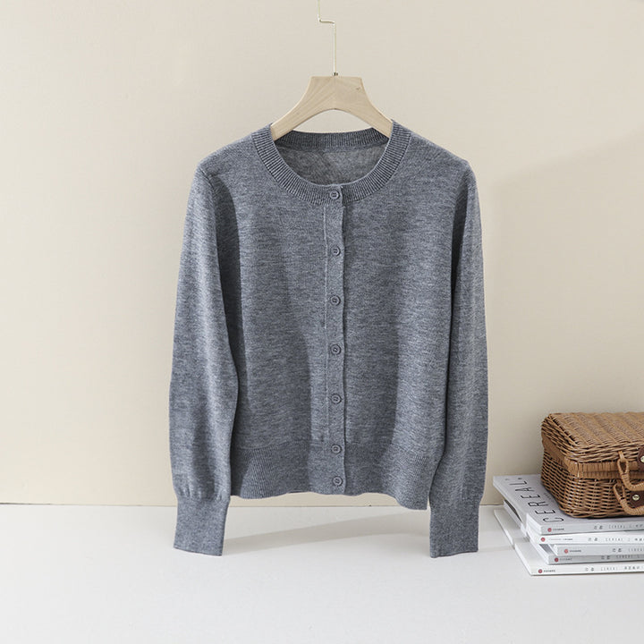 Damen Feiner Rundhals-Feinstrick-Cardigan mit schmaler Silhouette & verlängerten Bündchen Drune