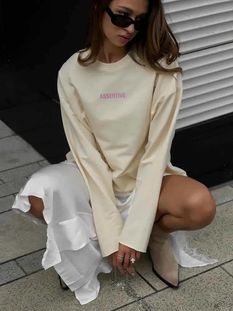 Damen oversized Baumwoll-Sweatshirt mit Statement-Print Drune
