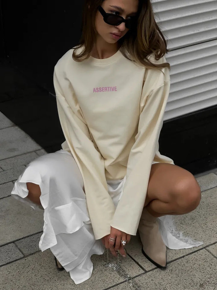 Damen oversized Baumwoll-Sweatshirt mit Statement-Print Drune