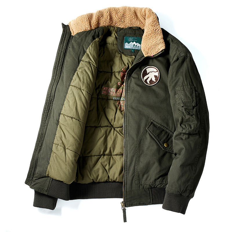 Herren Vintage-Canvas Pilotenjacke mit Teddykragen und wattierter Steppinnenlage Drune