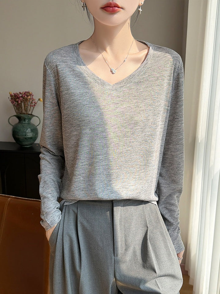 Damen Leichtes V-Ausschnitt-Feinstrick-Longsleeve Drune