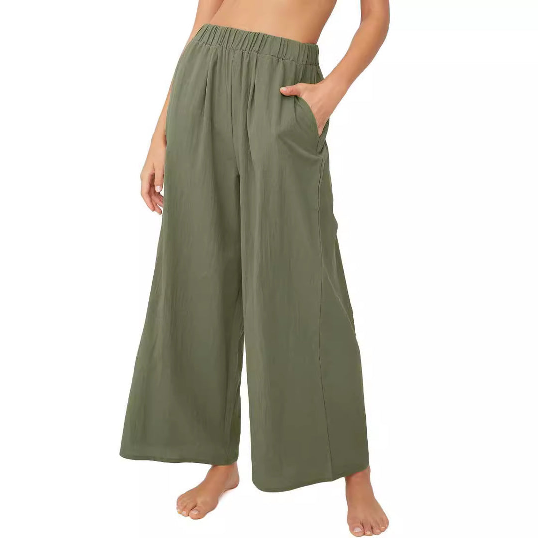 Damen Leichte Palazzo-Hose mit weitem Bein, elastischem Bund und Eingrifftaschen Drune