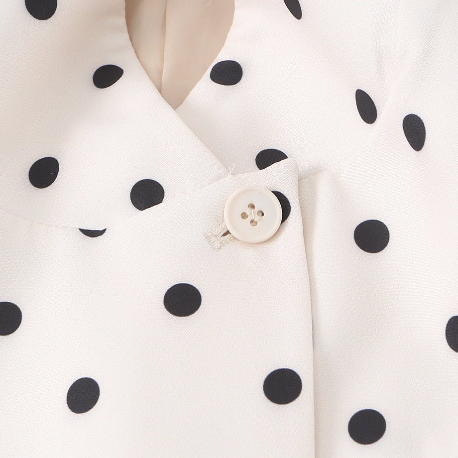 Damen Gepunkteter Boxy‑Blazer mit Stehkragen und Pattentaschen Drune