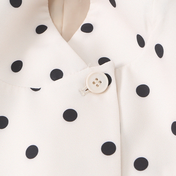 Damen Gepunkteter Boxy‑Blazer mit Stehkragen und Pattentaschen Drune