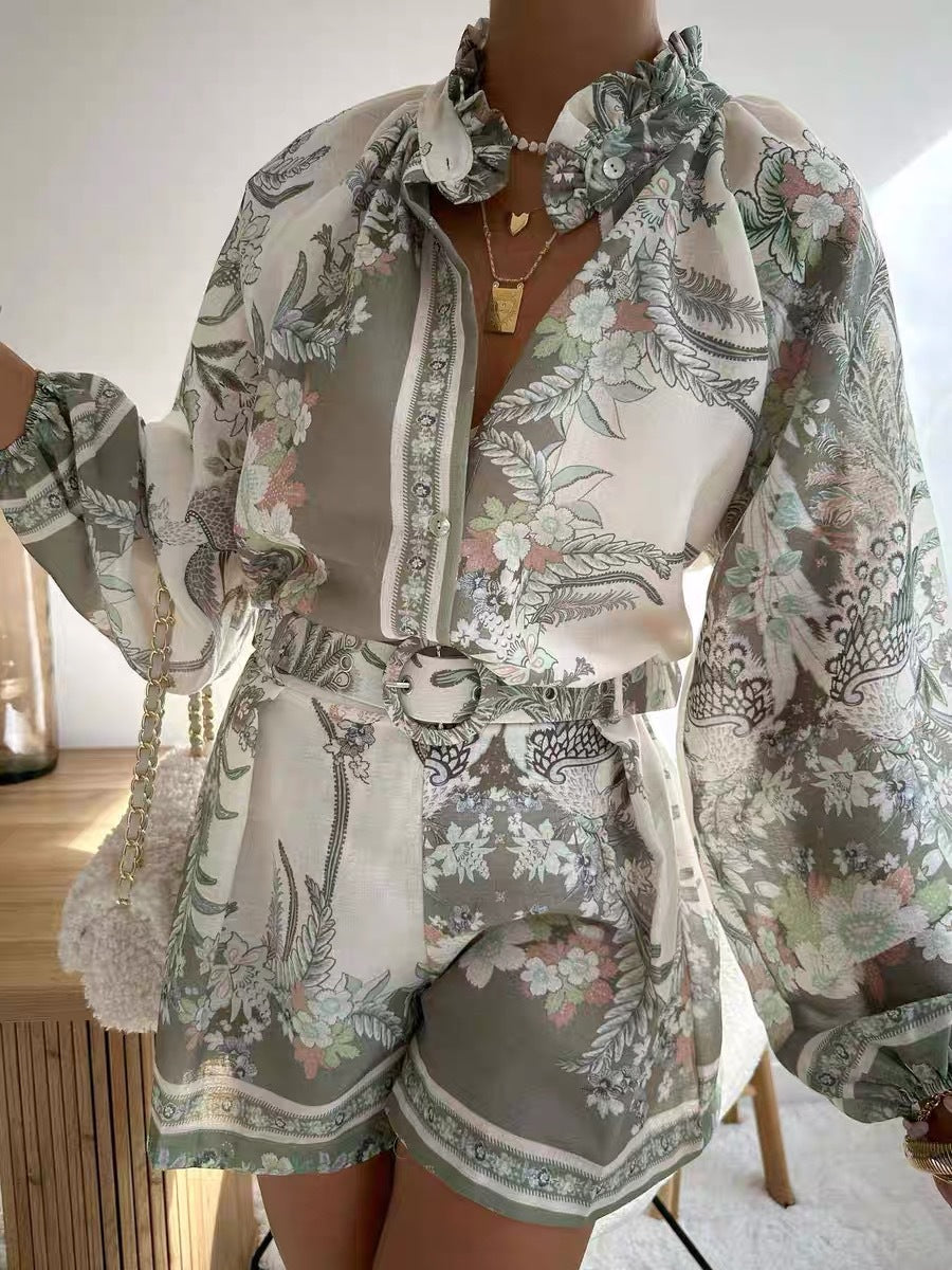 Damen Blusenset mit floralem Design und weitem Schnitt Drune