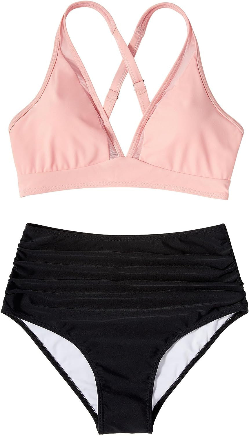 Damen Sportliches Bikini-Set mit verschränkten Trägern und hohem Schnitt Drune