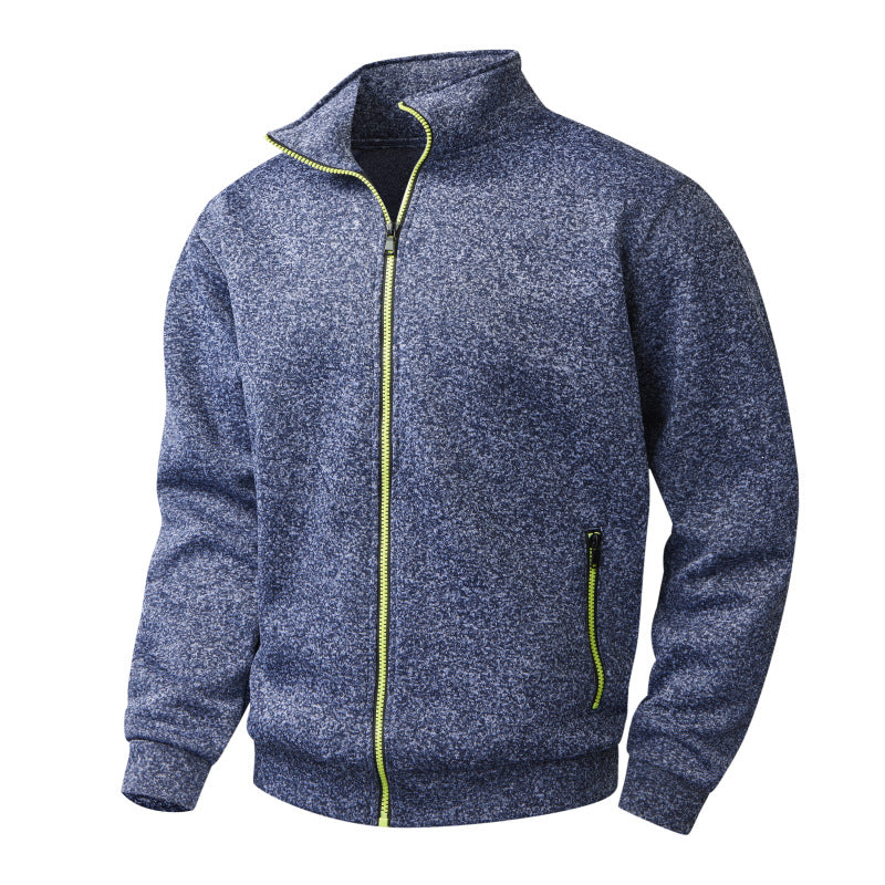 Herren Melierte Reißverschluss-Fleecejacke mit Stehkragen, wärmender Struktur & Kontrastzipper Drune