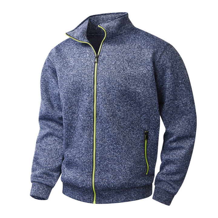 Herren Melierte Reißverschluss-Fleecejacke mit Stehkragen, wärmender Struktur & Kontrastzipper Drune
