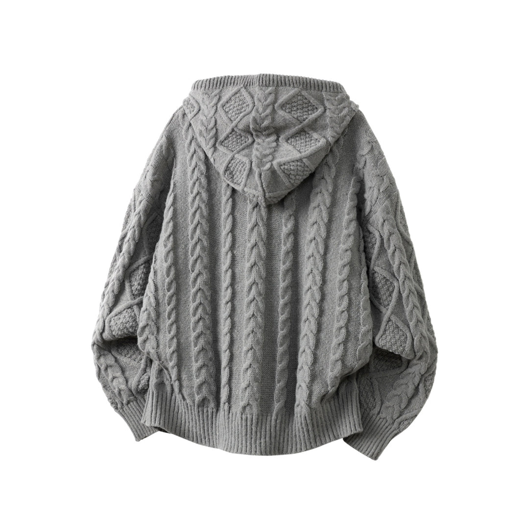 Damen Oversize Kapuzencardigan mit Zopfmuster und Frontreißverschluss Drune