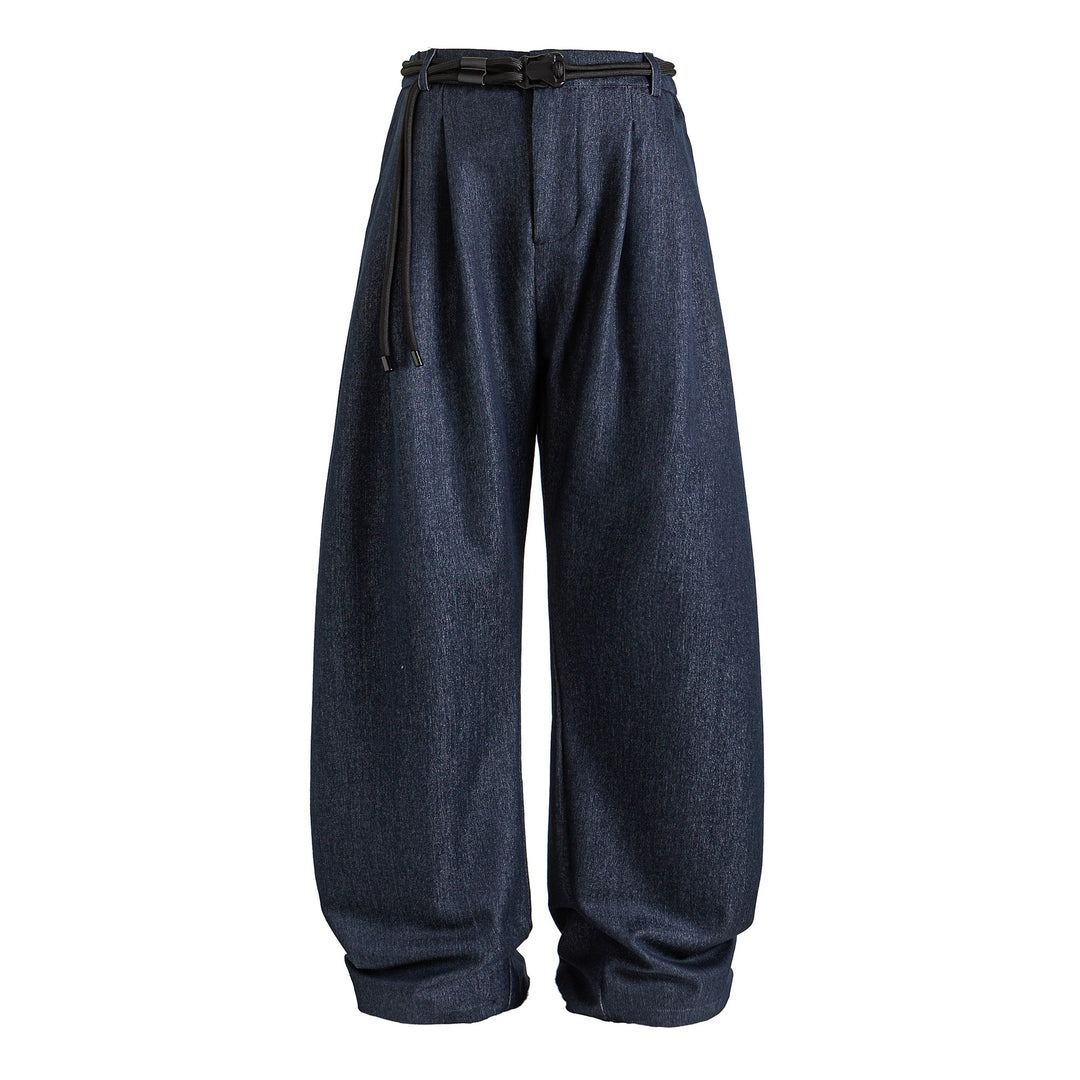 Damen Weite hochtaillierte Jeanshose mit Bundfalten, Kordelgürtel und Culotte-Schnitt Drune