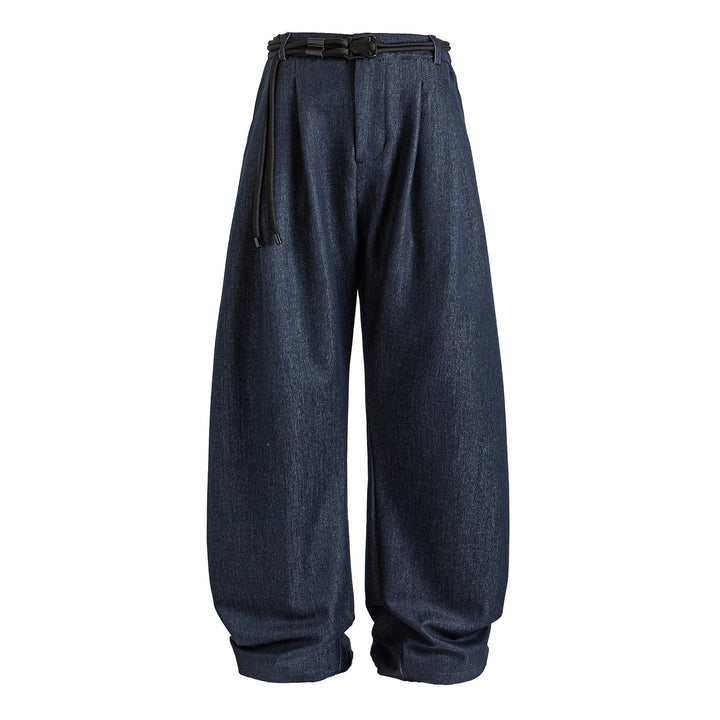 Damen Weite hochtaillierte Jeanshose mit Bundfalten, Kordelgürtel und Culotte-Schnitt Drune