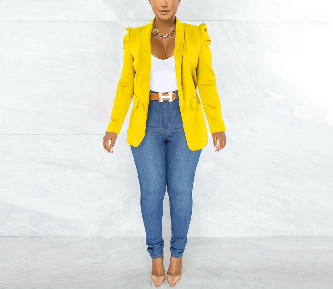 Damen Eleganter Blazer mit Schulterpolstern Drune